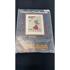 Vtg SULTANA Creative Needlecraft Crewel Embroidery Kit 32036 skipping rope 16x20